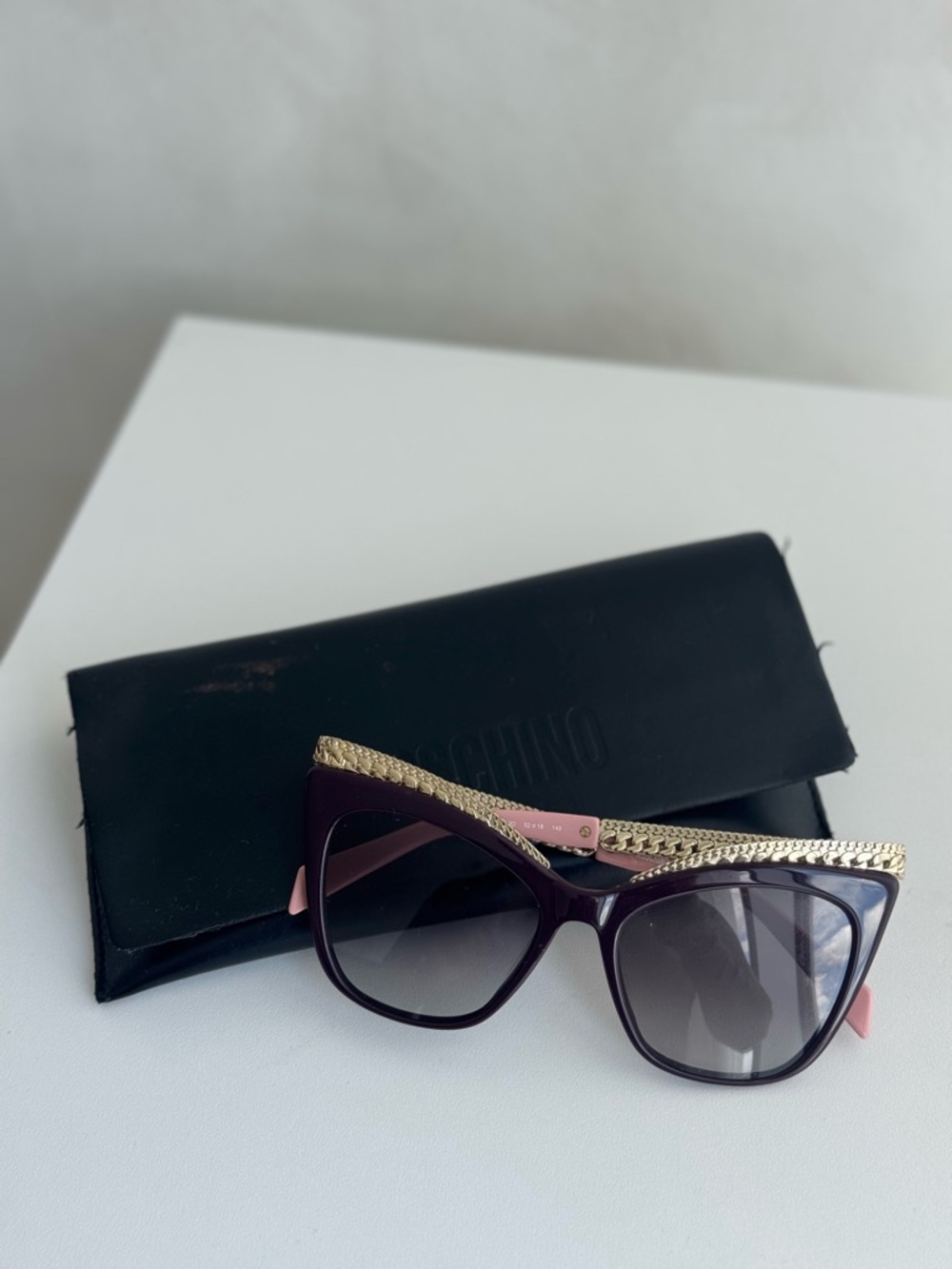 Moschino Plum Cat-Eye Sunglasses with Gold Chain Trim